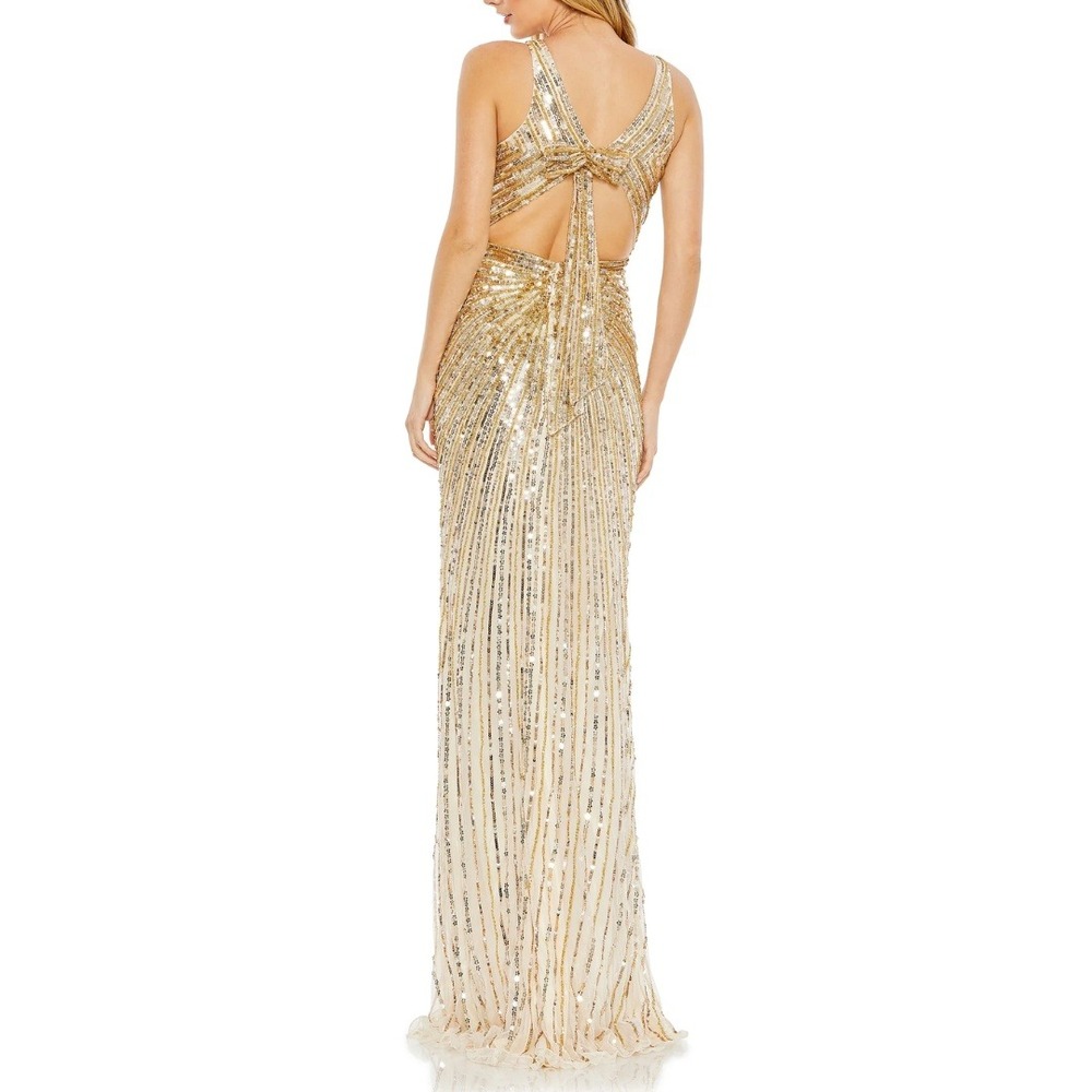 NEW Mac Duggal Size 14 Gold Sequin Beaded Embellished Long Maxi Dress Gown - Picture 5 of 5